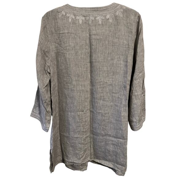 Saks Fifth Avenue 100% Silk tunic hook front embroidered gray size large - Picture 10 of 11